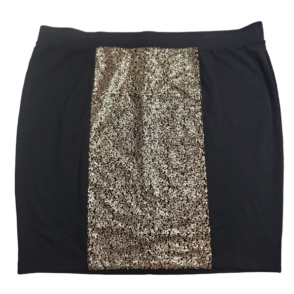 Torrid Womens Plus Size 4 Black Stretch Pencil Skirt Gold Sequins  - Picture 1 of 6